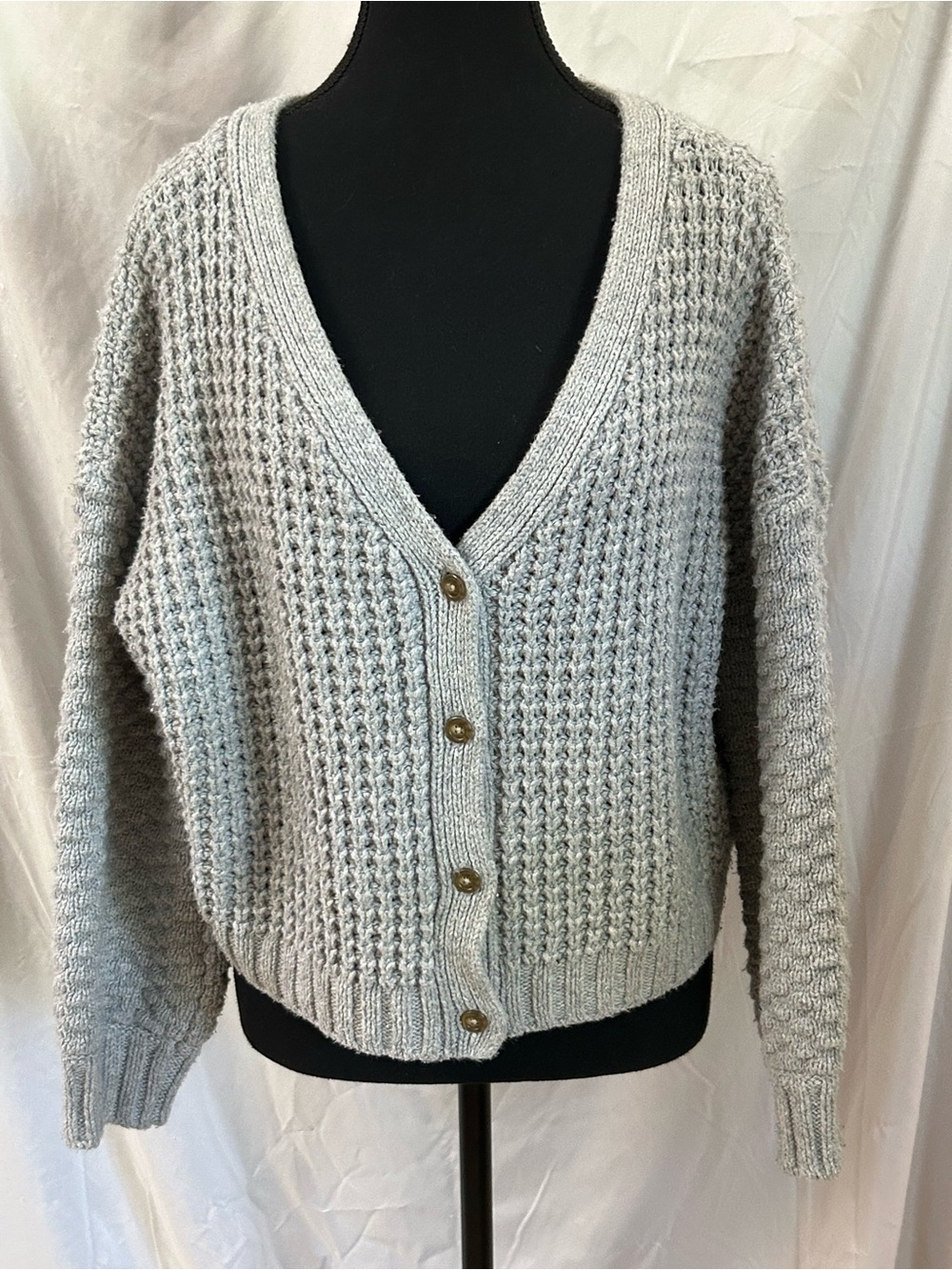 bp Light Gray V-Neck Button-Front Knit Cardigan